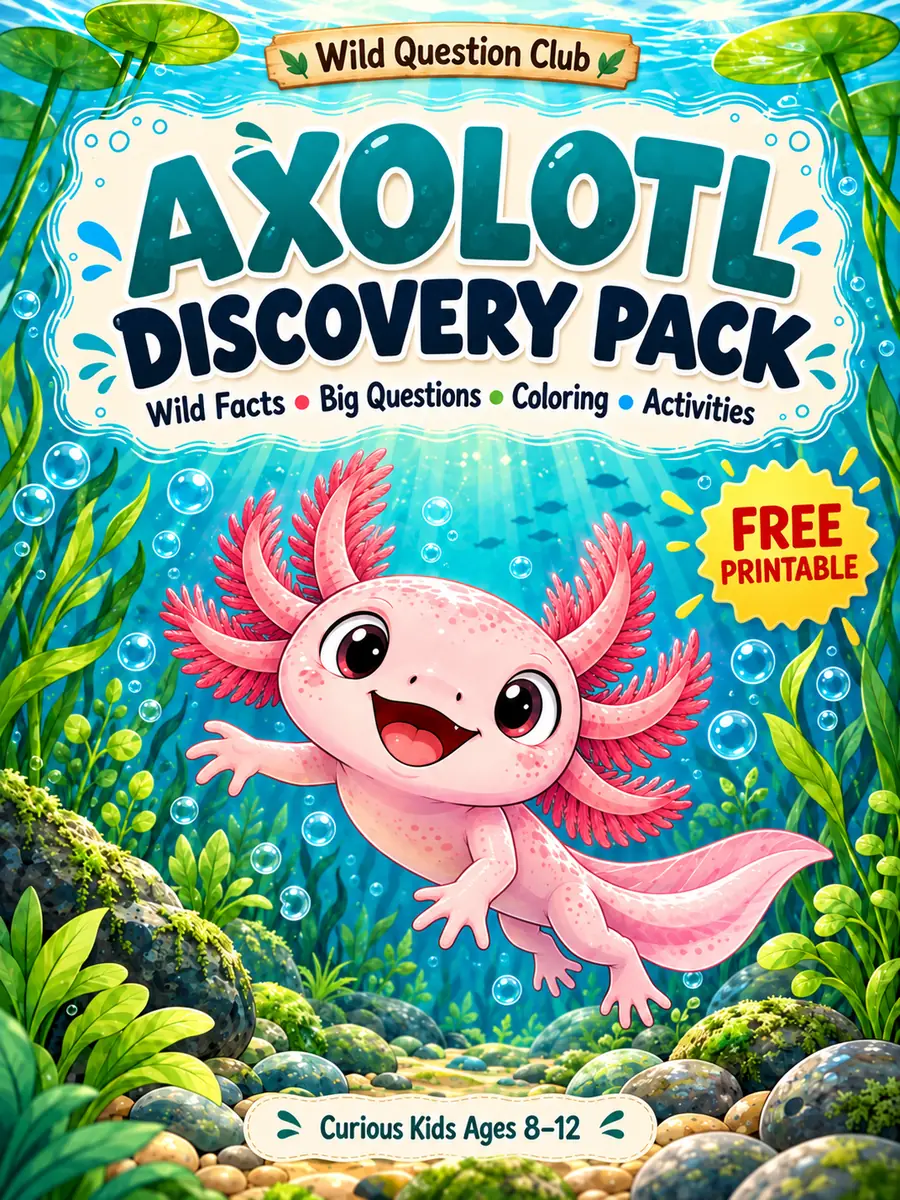 Cover of the free Axolotl Discovery Pack — a smiling pink axolotl among water plants