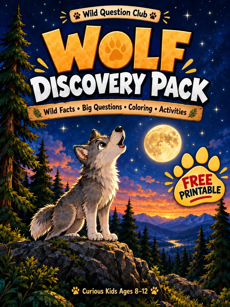 Cover of the free Wolf Discovery Pack — a wolf howling on a ridge under a full moon